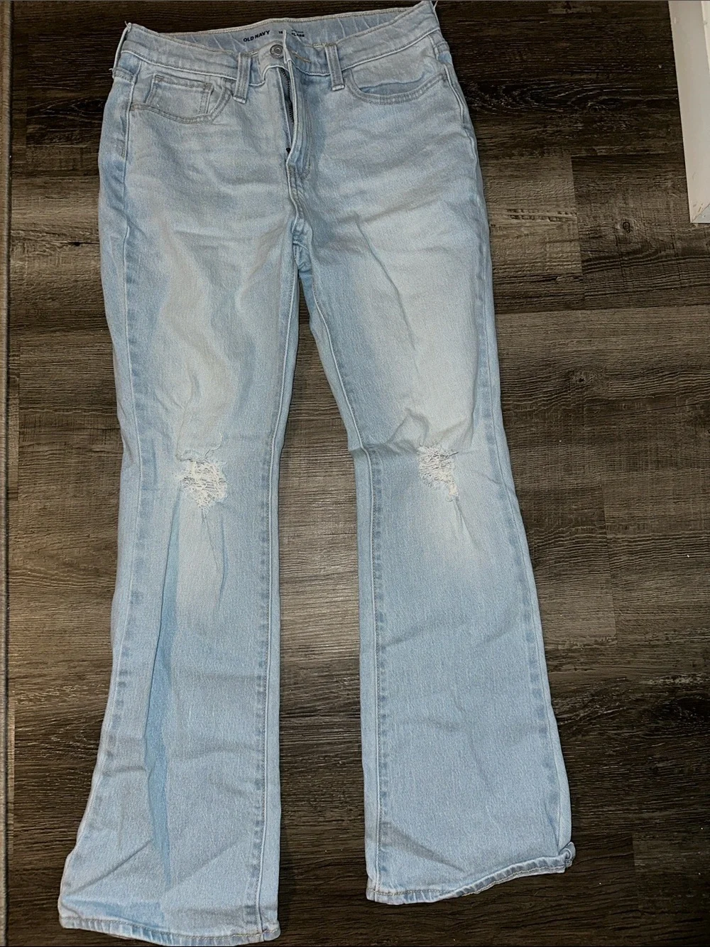 Old Navy Light Blue Flare Jeans with Knee Distress